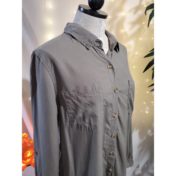 Thread & Supply Women's L Better Days Slate Green Button-Down Mini Shirt Dress - Picture 3 of 11